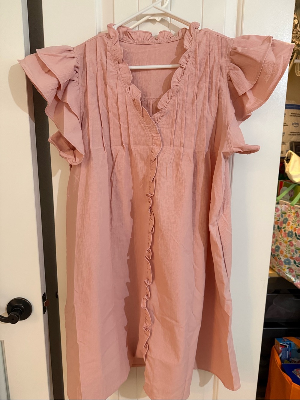 Girls' Pink Ruffle Sleeve Dress
